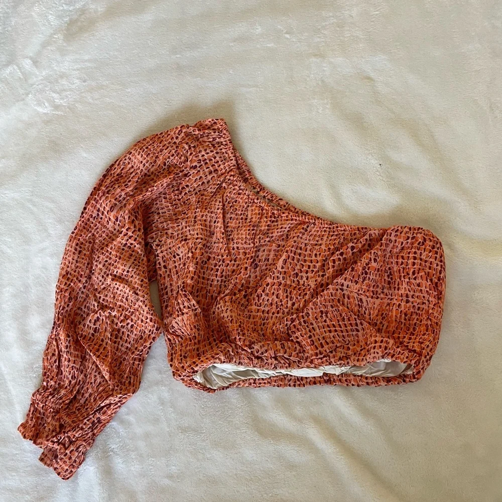L*Space Nia Textured One-Shoulder Crop Top in Orange - Picture 10 of 11